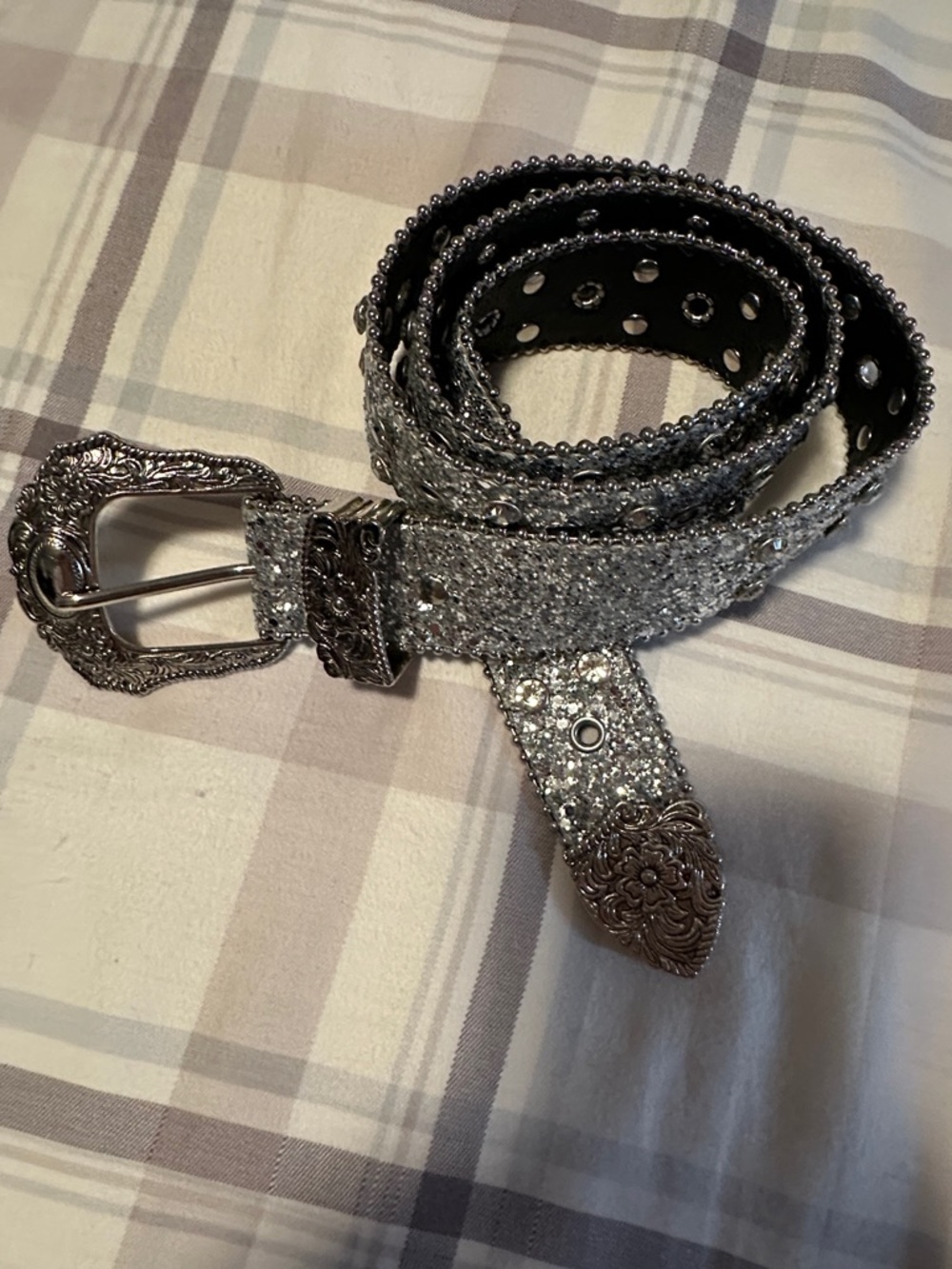 Glitter Y2K Buckle Belt in Silver